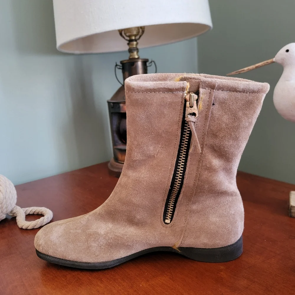 Vintage Hush Puppies Suede Shearling Lined Ankle Boots Tan 6.5 NWOT